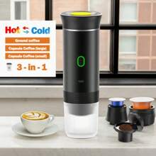 Portable Electric Espresso Machine, Camping Travel Coffee Machine, Car Coffee Machine Self-Heating C Type, Hot And Cold Brew, Compatible With Ground Coffee And Capsule Coffee, Suitable For RV, Hiking, Office - Negro - Ver 1