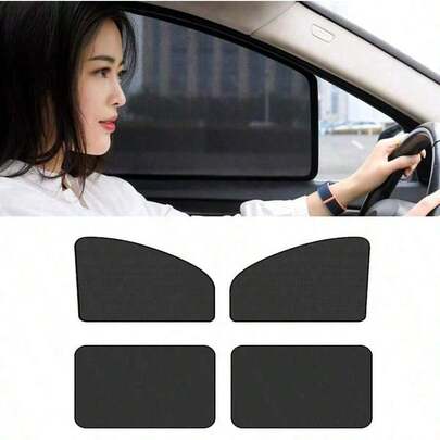 Easypie Selection 4-Piece Set/2 Pieces Set Car Sunshade Magnet Non-Automatic Retractable Car Interior Sun Protection Insulation Board Front Side Curtain Blackout Mesh, Magnetic Car Sun Visor - Polyester Mesh Side Window With UV Privacy Blackout Window Visor, Car Sun Visor Is Most Suitable
