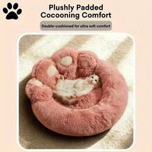 Pet Bed Pet Sofa Soft And Comfortable Bear Paw Pet Bed, Sleep Solution For Dogs And Cats. Comfortable Donut Dog Bed Luxurious Dog And Cat Pad Bed, Bring Cozy Warmth To Cats In Winter. Cute Home Decoration Comfortable For Indoor Use, Perfect Pet Gift. - 粉色 - 查看 2