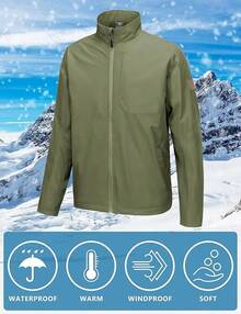Men's Golf Windbreaker Lightweight Jacket Warm Fleece Lined Water-Resistant Zip Up Winter Coat Jacketshalloween - 橄欖綠 - 查看 9