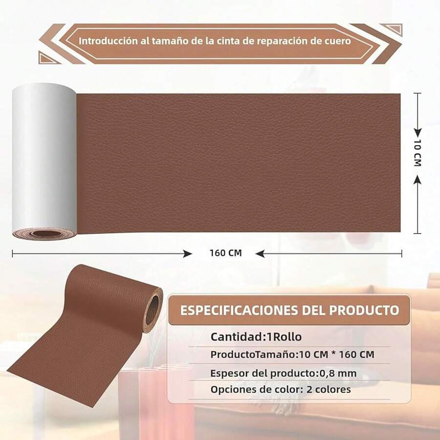 para muebles/sofá/asiento de coche, reparación de arañazos/roturas 10x160cm (negro) parche autoadhesivo para reparación/piel - + kit vinílico - Marrón - Ver 1
