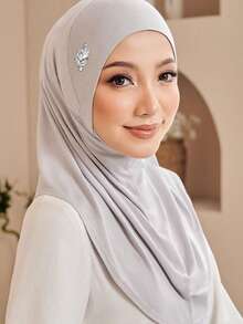 Ready-To-Wear Instant Hijab, Elegant Stretchy Convenient Leaf Rhinestone Headscarf - Multicolor - View 1
