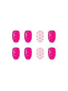 24pcs Short Oval Nail Stickers - French Minimalist Glossy, Passionate Rose Red Polka Dot, European & American Sweet Chic Styles, Full Coverage Easy Application, Suitable For Daily, Holiday Occasions, High Quality Adhesive Nail Stickers, Smooth Surface, Must-Have For Fashion Enthusiasts. Press On Nails - Multicolor - View 3