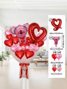 16pcs/Set Valentine's Day Party Decorative Balloons, Suitable For Creating Valentine's Day Bouquets (This Set Only Includes Balloons, No Other Accessories) Mini Hugging Bear/Koala/Couple Bear/Heart-Linked Balloons, 18-Inch Red/Pink/Rose Gold Heart-Shaped Foil Balloons, 10-Inch Red/Pink/Silver Heart-Shaped Foil Balloons, Suitable For Valentine's Day Surprise Gifts, Decorations, Proposals, Engagements - Multicolor - View 12