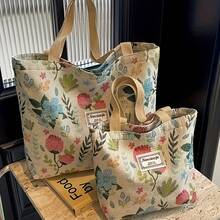 Lightweight Printed Canvas Shopping Bag, Cosmetic Bag, Zipper Closure, No Lining, Multi-Function Attendance Handbag, Suitable For Casual Shopping And Storage - Pink - View 5