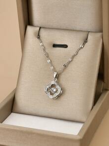 1pc Fashionable Elegant Luxury 18K Gold Stainless Steel Heart Necklace For Women - Silver - View 4