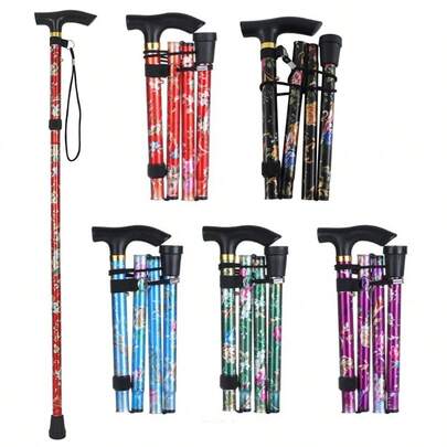 Foldable Hiking Pole, Aluminum Alloy Adjustable 5-Section Collapsible Walking Stick, Convenient For Outdoor Climbing, Trekking, Elderly Anti-Slip Cane