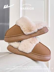 WARRIOR 1 Paar Damen Herbst/Winter Dicke Kunstfell Trim Warme Hausschuhe, rutschfeste weiche Sohle Innen Schuhe, Retro Mode Unisex Paar Hausschuhe