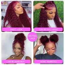 NARNI 36 Inch 360 99j Burgundy Lace Front Wig Human Hair 250% Density Hidden Straps Deep Wave Wig With Drawstring 360 Full Lace Wig For Women Glueless Human Hair Lace Wig 13x4 HD Pre Plucked With Baby Hair Wet And Wavy Curly Human Hair Wig - S99J - View 5
