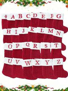 1pc Red Knit Monogram Stocking, Christmas Stocking Ornaments Gift Bags, Small Xmas A-Z Letters Snowflake Pattern Christmas Hanging Stockings Socks For Christmas Party Decorations 2026, New Year Party Favors Supplies, Christmas Decor, Christmas Party Supplies, Christmas Hanging Decor For Tree Fireplace , - Multicolor - View 8