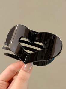 1 件大号心形发夹 - 豹纹和纯黑色防滑发夹，优雅简约的设计，适合部分盘发，适合特殊场合和日常使用，可爱的发饰，时尚耐用的发夹（印花图案随机）
