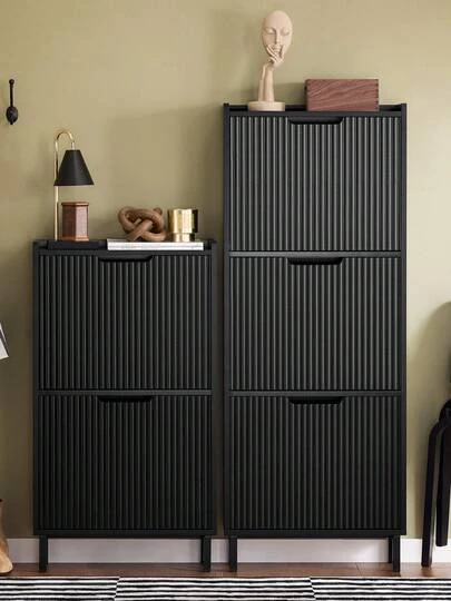 SoBuy Shoe Tipper With 3 Flaps, Narrow Shoe Cabinet, Shoe Rack With 3 Shelves, Shoe Chest Of Drawers, Shoe Rack, Black, W X H X D Approx. 50 X 130 X 19 Cm FSR177-H