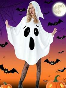 1pc Smiling White Ghost Cloak Hat, Halloween Party Performance Costume Prop - White - View 6