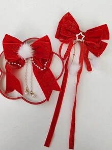 1pc Adult Versatile Accessory Sweet Girl Glitter Bow Ribbon Tassel Durable Non-Damaging Duck Clip Side Bangs Hair Clip Hair Pin Suitable For Holidays, Parties, Birthdays, Travel, Daily Use, Cute Accessories, Claw Clips