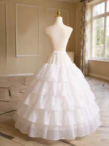 新娘婚纱衬裙，多层大直径四环五莲花设计 - 白色 - 查看 2