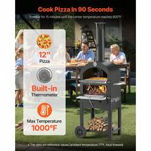 Outdoor Pizza Oven, 12" Pellet Fire Ovens, 2-Layer Pizza Oven Wood Fired, Wood Burning Outdoor Pizza-Oven With 2 Removable Wheels, 1000℉ Max Temperature Fired Pizza-Maker Ovens For Barbecue - Vertical Black 45.8 x 46.4 x 141.8 cm 12-inch - 查看 2
