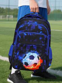 3 pezzi Set di zaini con stampa calcio, design a scomparti multipli di grande capacità, fodera in poliestere, cinghie per le spalle regolabili e confortevoli, tasche laterali per bottiglie d'acqua e ombrelli, adatto per uso quotidiano e viaggi, zaino in poliestere resistente all'acqua e durevole, regalo per il ritorno a scuola o il Natale