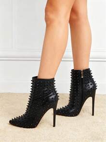 Zzheels Women Stylish Rhinestone Ankle Boots Closed Pointed Toe 4.72" Stiletto Heel Sparkly Crystals Booties For Autumn Wear - trắng - Xem 1