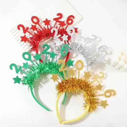 1PC 2026 Happy New Year Adult Headband Glittering Sequined Hairhoop Party Props New Year Headwear Party Supplies