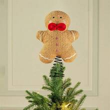 Gingerbread Man Tree Topper Decorative Cute Red Bow Tree Decoration For Home And Holiday Christmas Decorations Home Christmas Gifts Christmas Decor - Multicolor - View 3