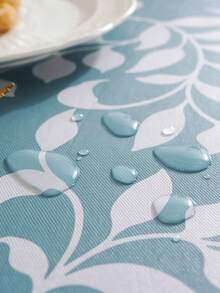 Wodoodporne i olejoodporne obrusy z PVC, plastikowe prostokątne obrusy z kołnierzem na spodzie, prosty i modny wzór z nadrukiem w niebieskie liście, odpowiednie do codziennego użytku, na kemping i do jadalni, do wnętrz i na zewnątrz, do dekoracji blatów, obrusy z kołnierzem na spodzie