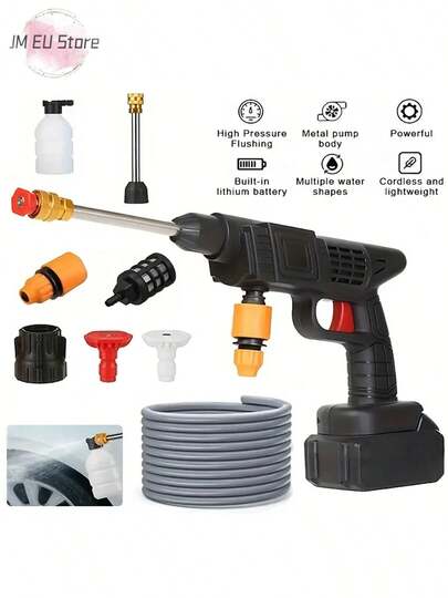 Tragbarer kabelloser Hochdruckreiniger, Hand-Hochdruckreiniger, 6-in-1-Hochdruckreiniger mit einstellbarer Düse, 600 PSI, Hochdruckreiniger-Reinigungspistole für Auto, Auffahrt, Terrasse, Zaun, Boden, Garten, Fenster, Haus