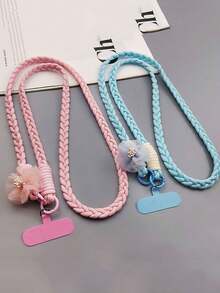 1pc Floral Lanyard Strap, Women Long Braided Cord For Phone, Outdoor Travel Hiking Backpack Keychain