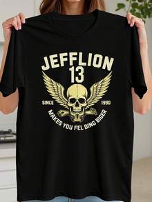 Camiseta negra estilo motociclista con diseño de calavera alada y detalles vintage perfecta para looks urbanos y auténticos moda 2023 ideal para amantes de lo rudo y único estilo mexicano - Negro - Ver 1
