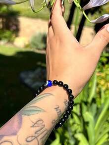 Men Bracelet Evil's Eye Black Tourmaline Empathy Protection Aura Shield Absorb Negative Energy Bracelet Crystal Healing Stress Relief Bracelet