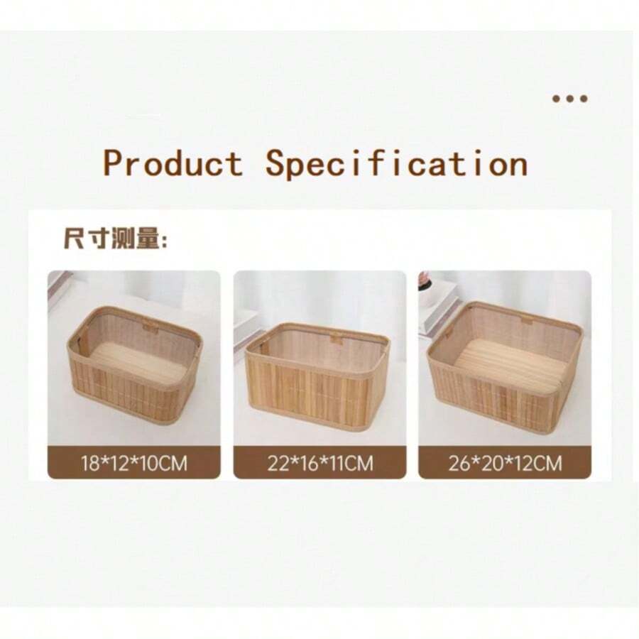 3 Pieces/Set Bamboo Woven Storage Baskets - Desktop Storage, Cosmetic Woven Storage Boxes, Bamboo Woven Storage For Toys & Snacks, Kitchen Storage, Bedroom Decoration, Home Decoration (Handmade Woven Products, With Color Difference, Raw Edges And Joints)