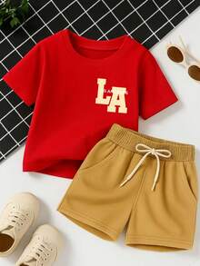Children's Set T-Shirt And Shorts Summer Fashion For Boys - 紅色 - 查看 1
