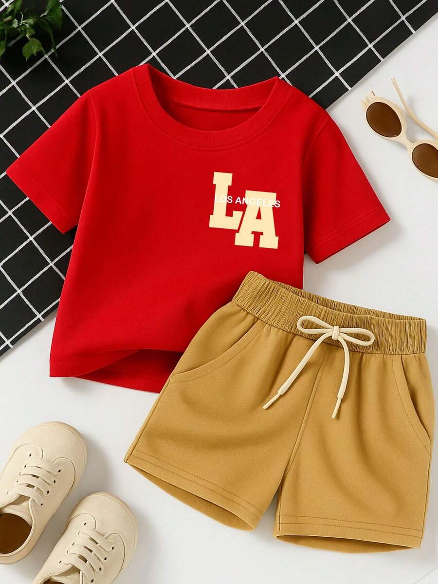 Children's Set T-Shirt And Shorts Summer Fashion For Boys - 紅色 - 查看 1