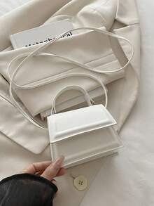 1件迷你时尚简约纹理面料手提包小方包口红包百搭可爱单肩包 - 白色 - 查看 8