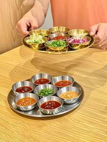 6件套/12件套韩式不锈钢烧烤蘸酱碟，商用小碟，火锅蘸酱碗，酱油碟 - 銀色 - 查看 7