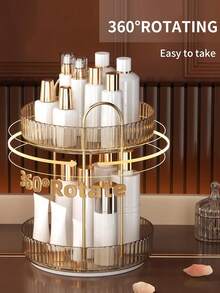 Rotating Makeup Organizer, 360° Spinning Skincare Organizers, Bathroom Organizer,Adjustable Layer Cosmetic Storage Lazy Susan Makeup Organizers For Dresser Bathroom, Yellow