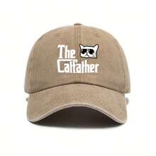 Unisex Retro Baseball Cap With "The Catfather" Graphic & Cat Fashion Glasses Design - Adjustable Hat For Outdoor, Casual Streetwear (Black/Dark Gray/Pink/Olive Green), Hat For, Fabric Construction - 卡其色 1 - 查看 3