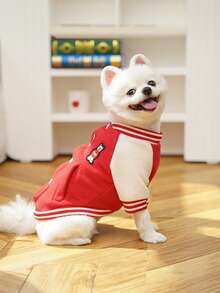 Autumn/Winter Dog Fleece Jacket Outdoor Leash Attached Half Zip Baseball Coat, Suitable For Small Dogs & Cats - Blue - View 4