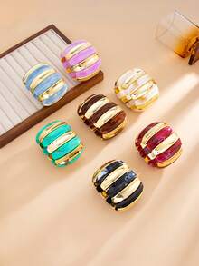 1 pieza Brazalete ancho de resina asimétrico de arco geométrico bohemio de colores mixtos, joyería versátil de fiesta casual lujosa para mujeres y parejas, regalo para boda y vacaciones (el material y el color del brazalete están sujetos al producto real) - pulsera - Ver 8