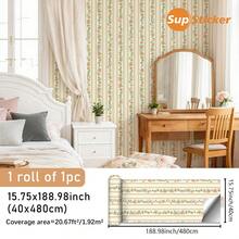 15.75x47.24/141.73/188.98 Inch, 1 Roll/1 PC, Superstiker Creative Floral & Striped Pattern Peel And Stick Removable Vinyl Wallpaper, High Definition, No Residue, DIY For Living Room, Bedroom, Wardrobe, Cabinet, Home Decor Wall Paper Wall Stickers Wall Decor Room Decor Wallpaper Peel And Stick - Multicolor - View 13