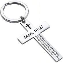 Ldurian Llavero con versículo bíblico, llavero de cruz cristiana para mujeres, llavero de cruz para hombres con escritura religiosa, regalo de Navidad - Marcos 10:27 - Ver 1