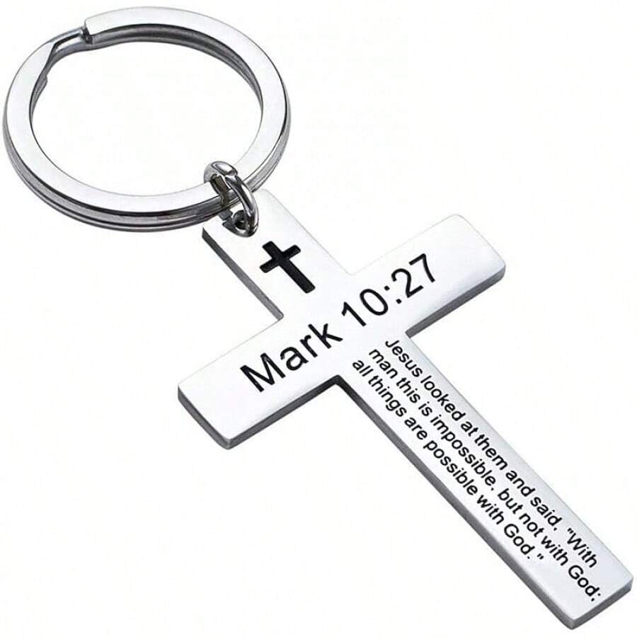Ldurian Llavero con versículo bíblico, llavero de cruz cristiana para mujeres, llavero de cruz para hombres con escritura religiosa, regalo de Navidad - Marcos 10:27 - Ver 1