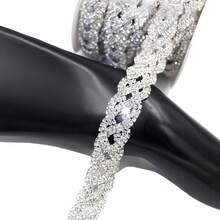 1 Yard Sparkling Crystal Braided Ribbon Rhinestone Trimmed Silver Chain Bridal Wedding Dress Shoes Decoration Accessories