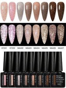 MEET ACROSS 8支装7毫升咖啡棕色反光闪粉凝胶指甲油套装，超闪钻石迪斯科闪亮亮片凝胶指甲油，半永久可卸UV LED凝胶指甲油，美甲DIY，适用于家庭和美甲沙龙。 - 彩色 - 查看 2