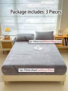 1 件柔软舒适的水晶天鹅绒床笠 3 件套（1 件床笠 + 2 个枕套），可机洗，适合卧室和客房，四季皆宜 - 淺灰色 - 查看 5