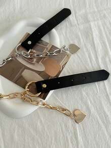 1 szt. Elegancki damski pasek łańcuszkowy w kształcie serca, niebrudzący, modny dodatek do sukienek, spódnic i dżinsów – idealny do strojów codziennych, formalnych i imprezowych, modny dodatek | Elegancki pasek | Wytrzymały, modny pasek - A - Zobacz 6