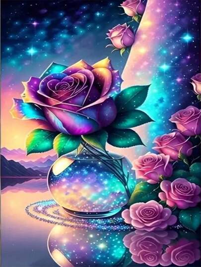 1pc DIY Diamond Painting - Floral, Flower, Rose, Home Decor, Full Drill, 30*40cm/40x50cm