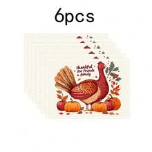 1pc/4pcs/6pcs/100pcs Autumn Thanksgiving Turkey Pattern Printed Placemats, Heat-Insulating Placemats, Suitable For Home Decoration, Holiday Dining, Kitchen And Party Decoration, Party Placemats, Can Be Given As Thanksgiving Gifts - Multicolor - View 13