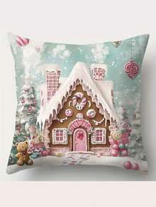 4 piezas, el tema navideño incorpora de manera ingeniosa elementos navideños, como árboles de Navidad, casas de pan de jengibre, etc. Decoración del hogar festiva, diseños alegres, estampados festivos, material de fácil cuidado, fundas duraderas, cojines festivos, cojines decorativos, para compradores de regalos, entusiastas de la Navidad
