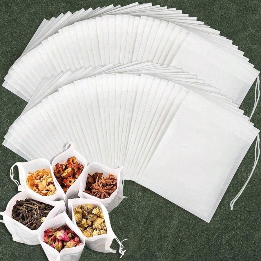 300 PCS Empty Tea Bags Loose Tea - Disposable Tea Bags White Natural Bulk Fillable Empty Tea Bags With String Empty Tea Bag Tea Coffee Spice Cooking - Initial - View 1
