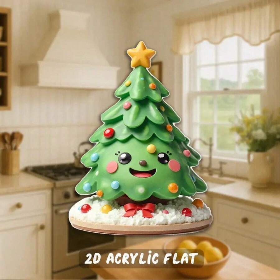 1pc Cute Christmas Tree Fridge Magnet - 3.15 Inch Colorful Decorative Star Top Smiling Face, Acrylic Holiday Decor Suitable For Refrigerator, Kitchen, Door - Christmas New Year Gift, 2D Flat
